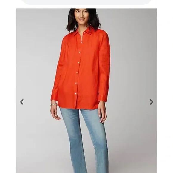 J. Jill Love Linen Essentials Red Button Down Lagenlook Shirt Top SZ M - Picture 2 of 9